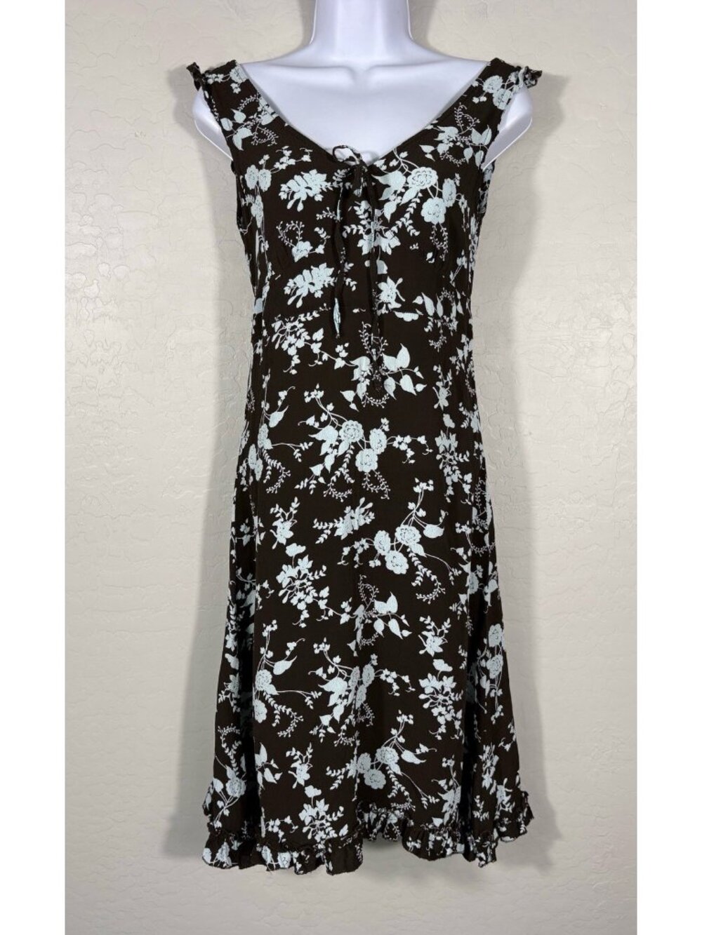 VTG 90’s Monsoon Brown Floral Babydoll Midi Dress Y2K Coquette Feminine S (6)‎